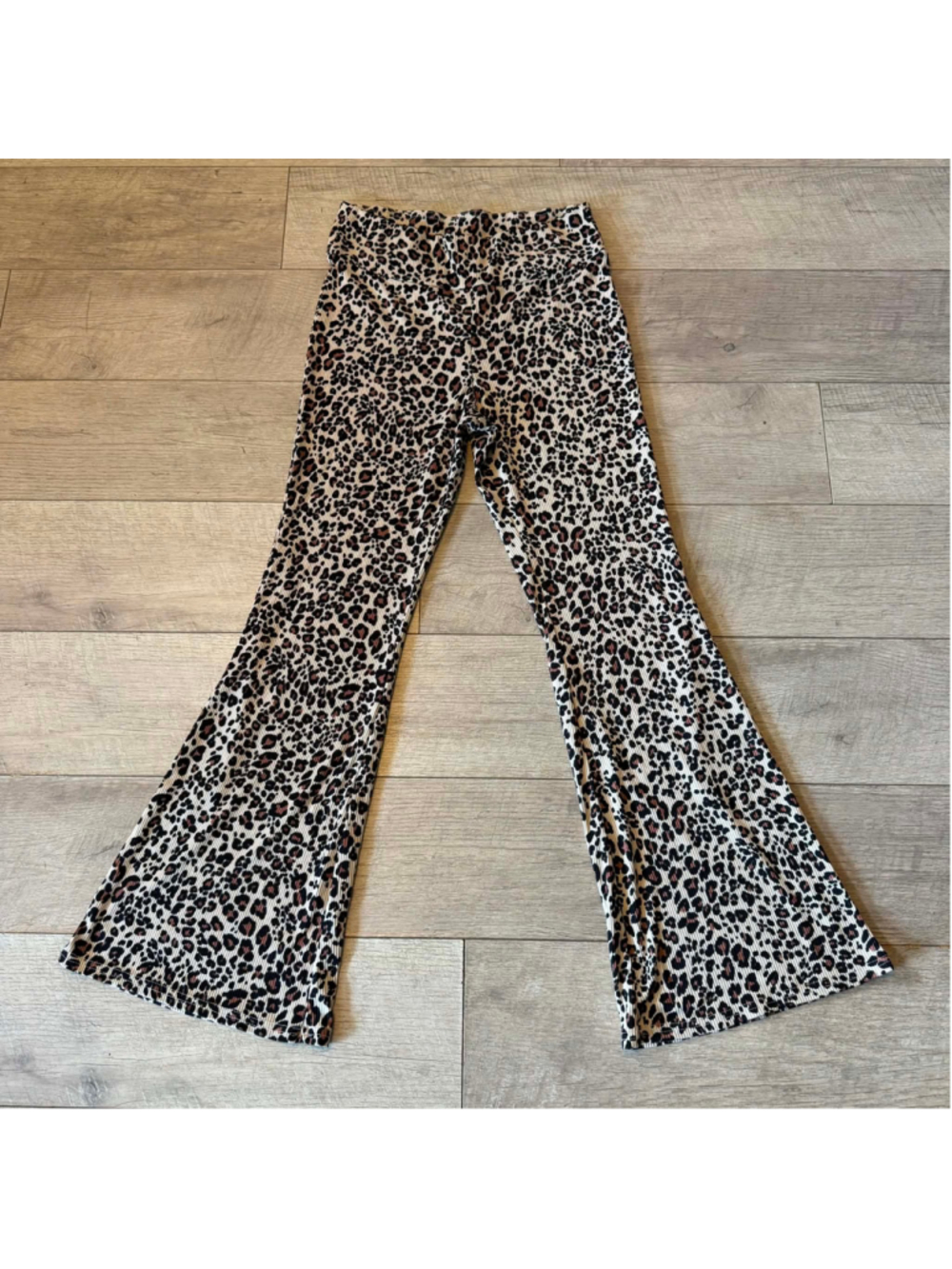 Women's Derek Heart Leopard Print Flare Pants Size L Beige Black